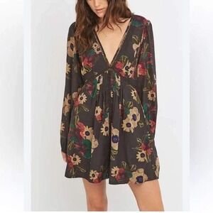 Free People Strawberry Fields boho retro y2k deep V mini dress Women's Size Med